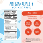 Nutrition facts and ingredients label for a product with 'Artisan Quality' text.