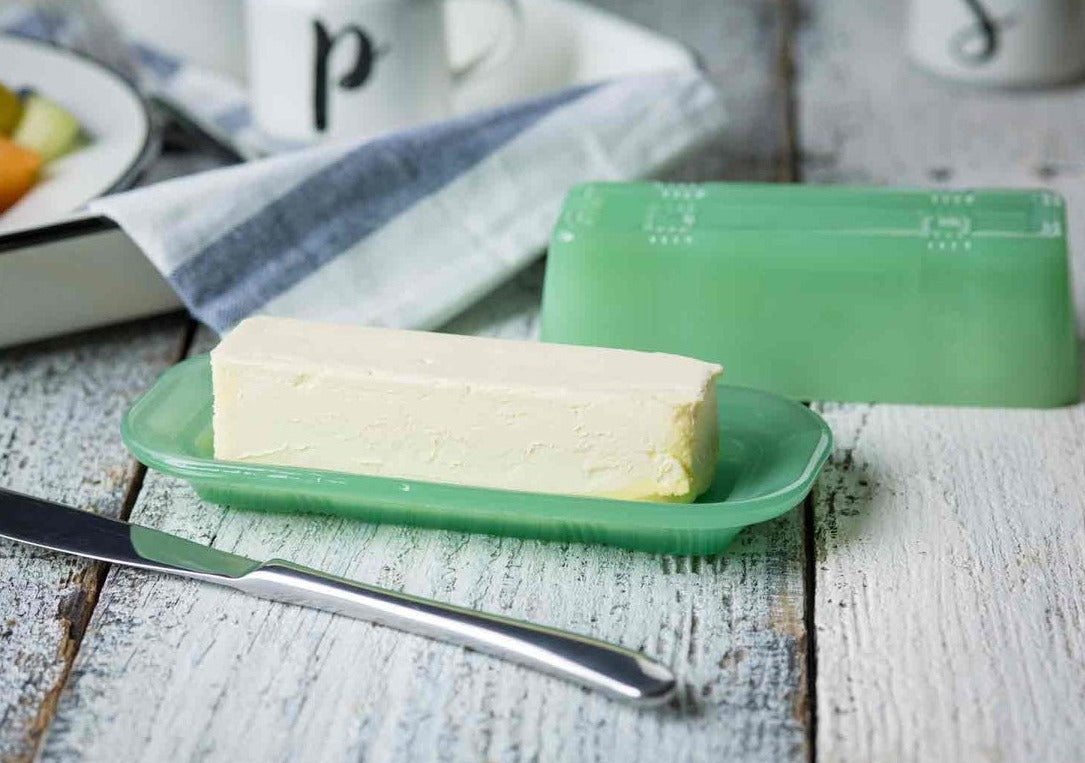 Jadeite Butter Dish with butter inside