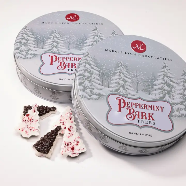 Maggie Lyons 14oz Peppermint Bark Trees Tin