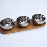 Pampa Bay 4-Piece Entertaining Set of Four Porcelain Bowls on Acacia Board