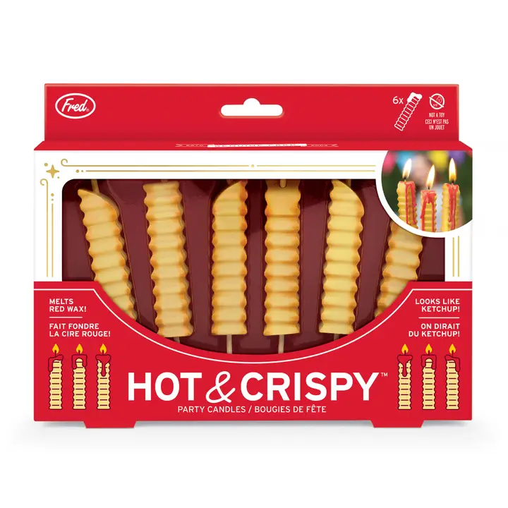 Packaging of Hot & Crispy party candles with red background