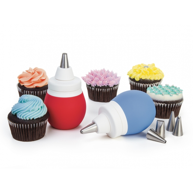 Progressive Decorating Kit-bulbs, tips, and decorated cupcakes.