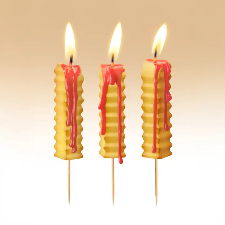 Three honeycomb-shaped candles with pink drips on a beige background