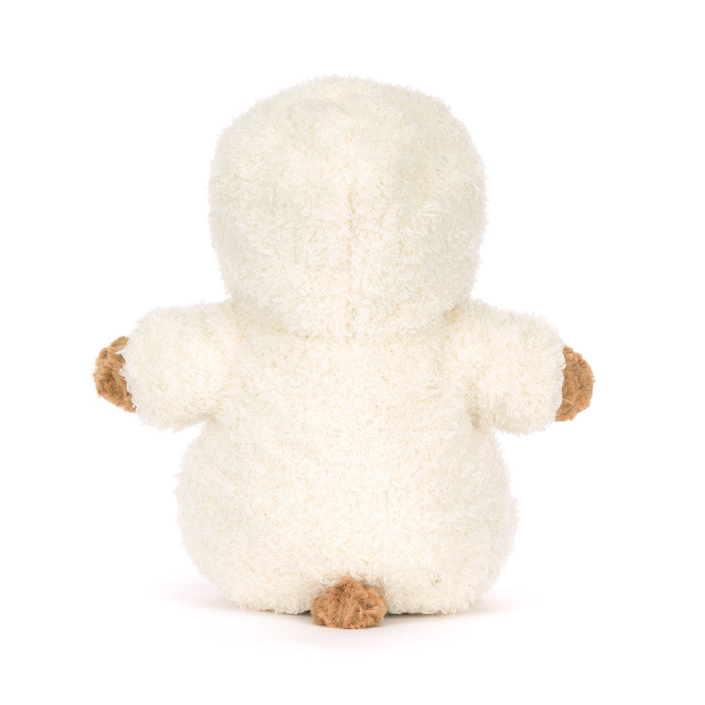 White plush toy with brown paws on a white background