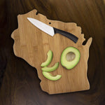 Totally Bamboo WI Cutting Board with knife and avacado