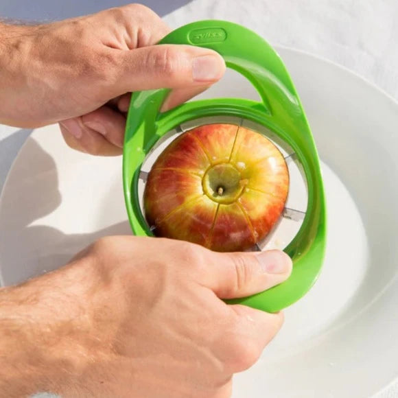 Putting Zyliss Apple Divider over an apple and beginning to press down