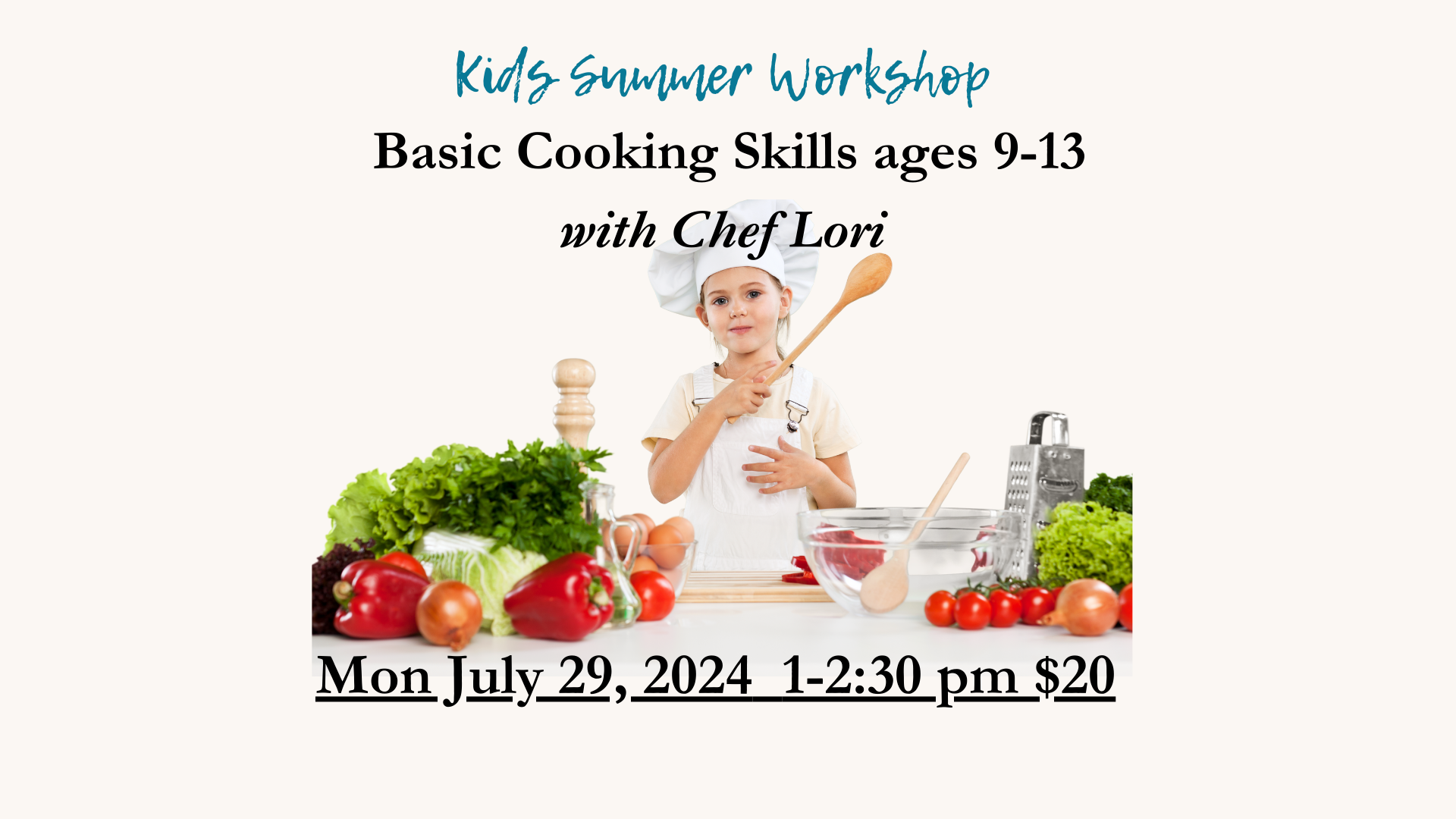 Kids Summer Workshop ages 9-13 July 29, 2024 1-2:30 $20